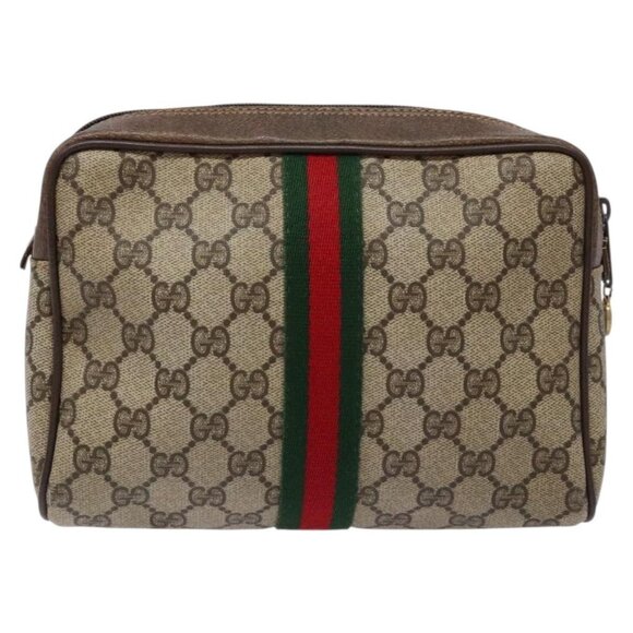 GUCCI GG Supreme Web Sherry Line Clutch Bag PVC Beige Gold 010 378 Auth BA4656 - Picture 3 of 16